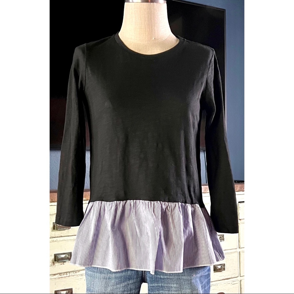 Anthropologie Morwena Black Ruffled Hem Pullover XS
